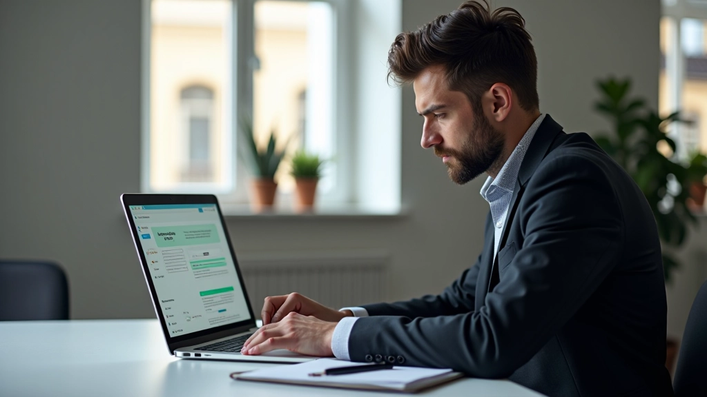 Laptop com interface de design aberta, tela mostrando componentes de UI, mouse e notebook ao lado